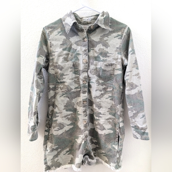 Nicoli Camouflage Romper Small Long Sleeve Utility Style Button Front Cotton - Picture 1 of 7